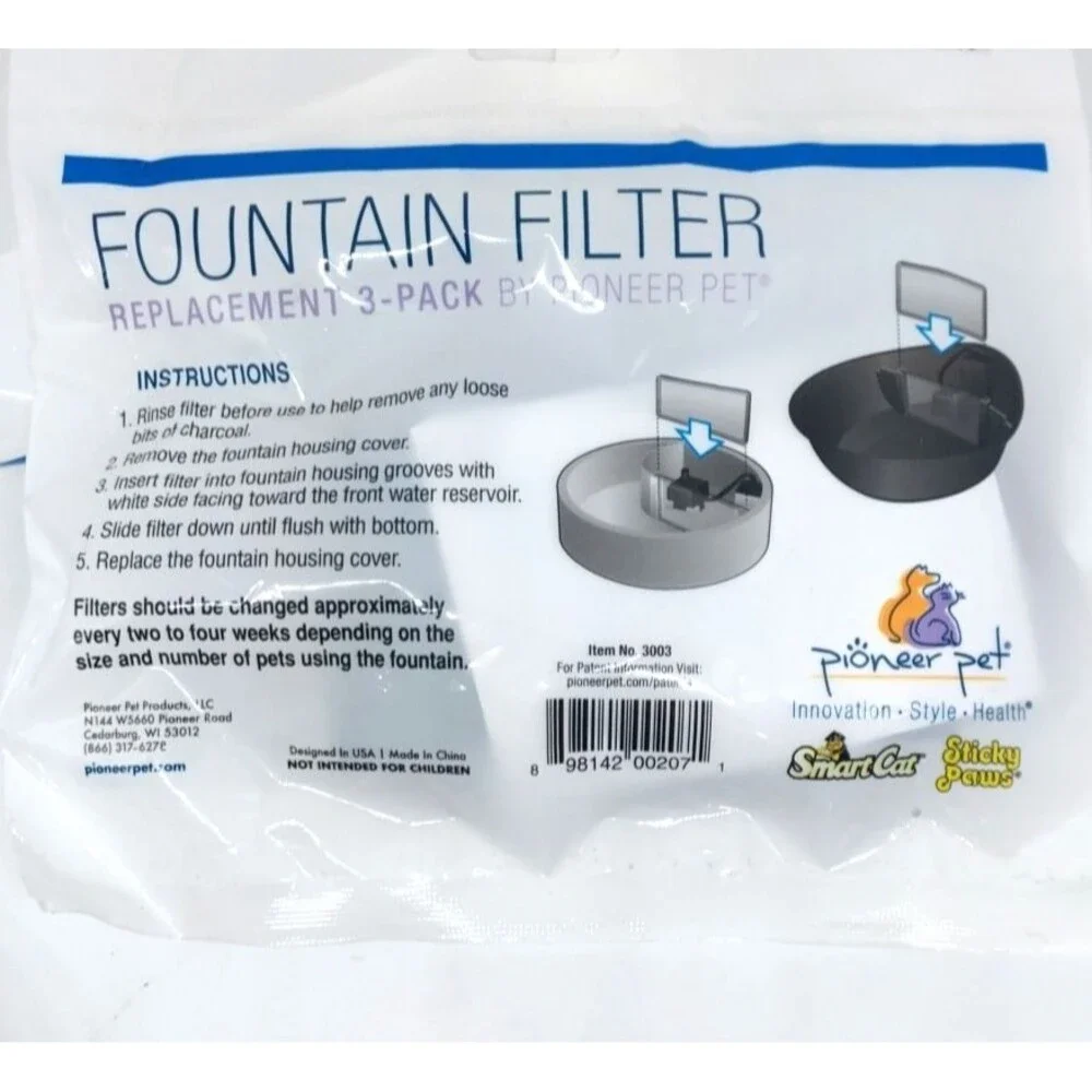 Set of 2 - NEW REPLACEMENT 3 PACK FOUNTAIN FILTER BY PIONEER PET # 3003